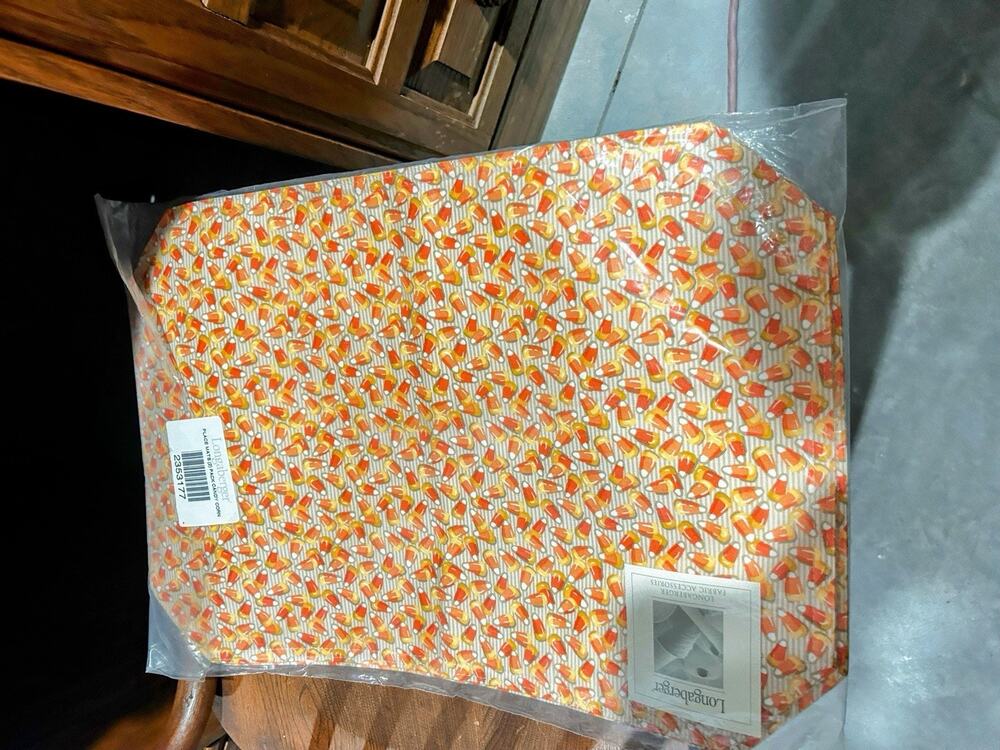 Longaberger Candy Corn Placemats Reversible Fabric NEW Halloween